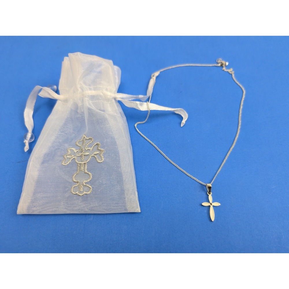 Silver Tone Christian Catholic Cross Necklace with Beautiful Charm